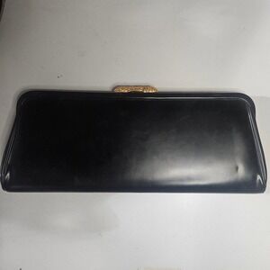 Theodor California Vintage Black Leather Clutch Gold Clasp Evening Bag 60s 50s
